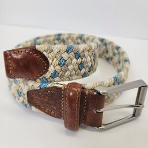 Unisex Multicolor Braided Rope/Cord Leather Tipped Belt 36